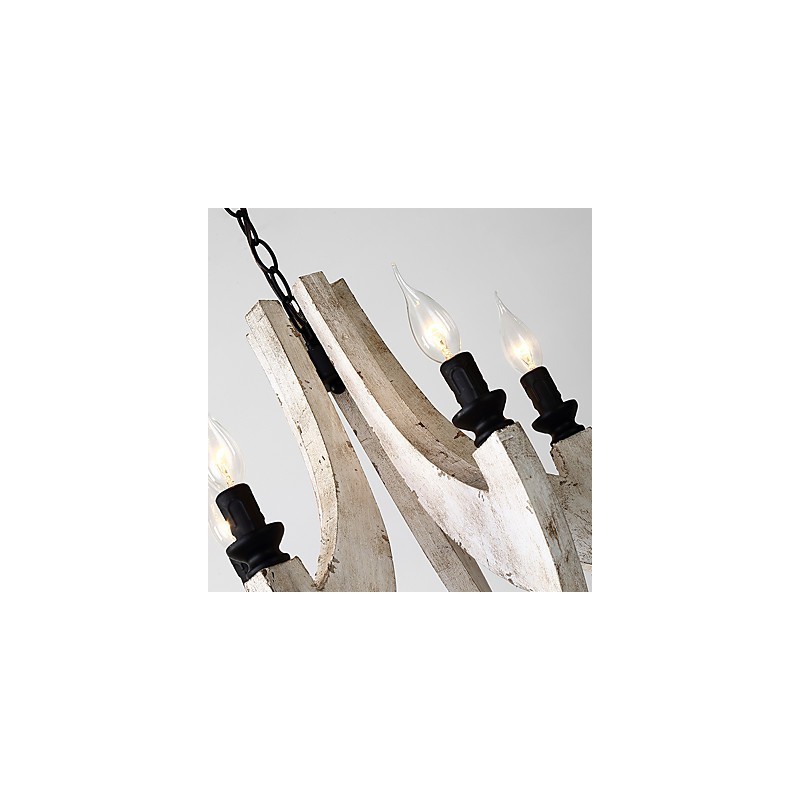 Lampadario mini in bambù e legno con pittura vintage, 5 luci, E12/E14