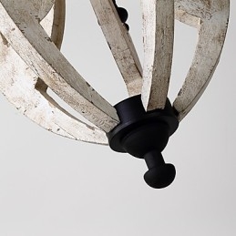Lampadario mini in bambù e legno con pittura vintage, 5 luci, E12/E14
