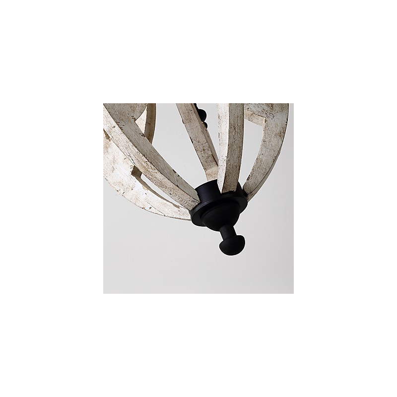 Lampadario mini in bambù e legno con pittura vintage, 5 luci, E12/E14