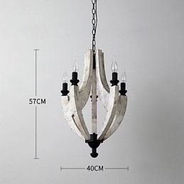 Lampadario mini in bambù e legno con pittura vintage, 5 luci, E12/E14