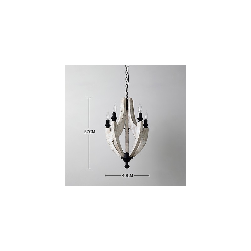 Lampadario mini in bambù e legno con pittura vintage, 5 luci, E12/E14