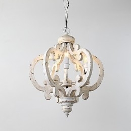 Lampadario mini in bambù e legno dipinto vintage, 6 luci E12/E14