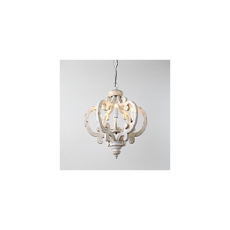 Lampadario mini in bambù e legno dipinto vintage, 6 luci E12/E14