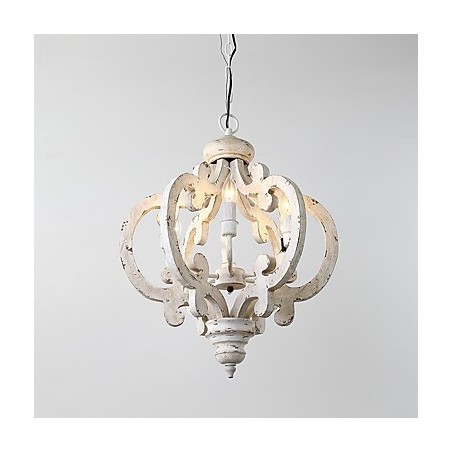Lampadario mini in bambù e legno dipinto vintage, 6 luci E12/E14