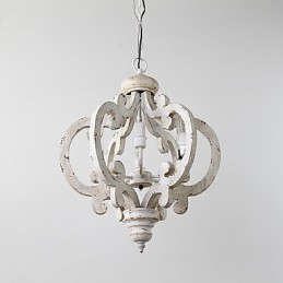 Lampadario mini in bambù e legno dipinto vintage, 6 luci E12/E14