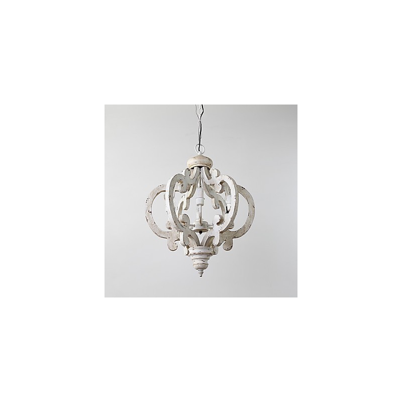 Lampadario mini in bambù e legno dipinto vintage, 6 luci E12/E14