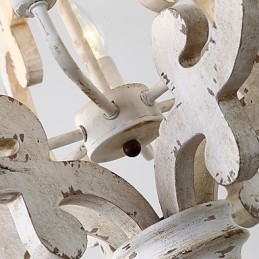 Lampadario mini in bambù e legno dipinto vintage, 6 luci E12/E14