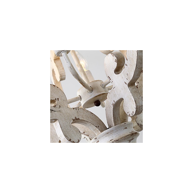 Lampadario mini in bambù e legno dipinto vintage, 6 luci E12/E14
