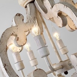 Lampadario mini in bambù e legno dipinto vintage, 6 luci E12/E14