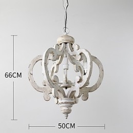 Lampadario mini in bambù e legno dipinto vintage, 6 luci E12/E14