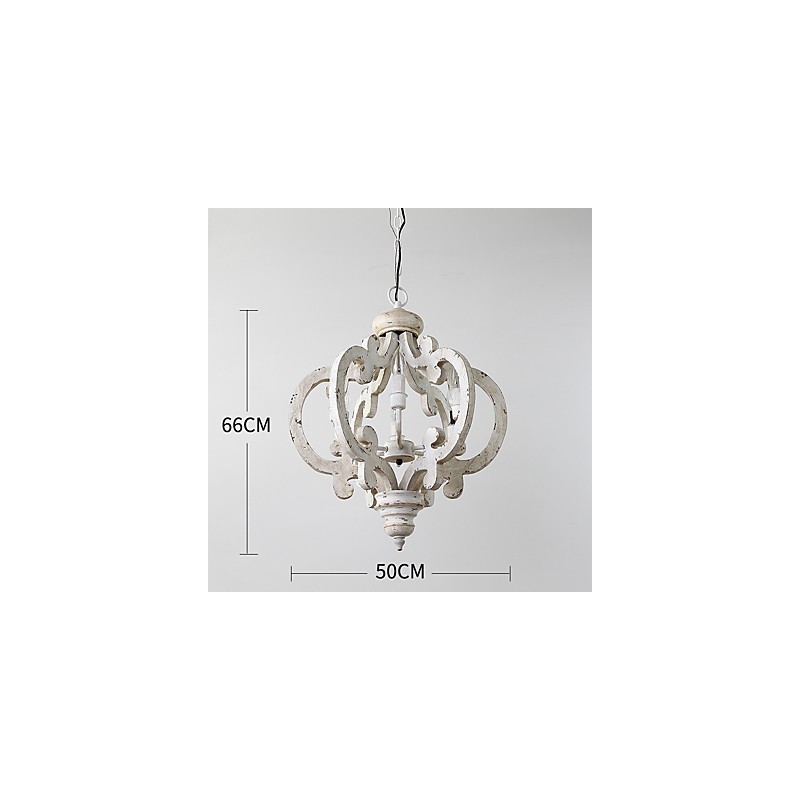 Lampadario mini in bambù e legno dipinto vintage, 6 luci E12/E14