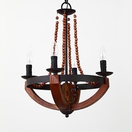 Lampadario mini in legno e bambù vintage a 4 luci con catena regolabile