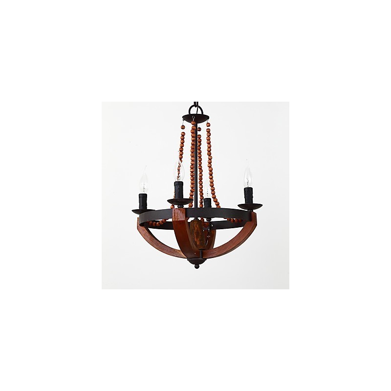 Lampadario mini in legno e bambù vintage a 4 luci con catena regolabile