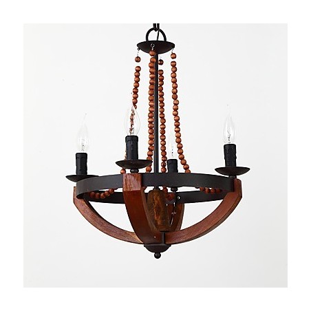 Lampadario mini in legno e bambù vintage a 4 luci con catena regolabile