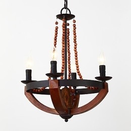 Lampadario mini in legno e bambù vintage a 4 luci con catena regolabile