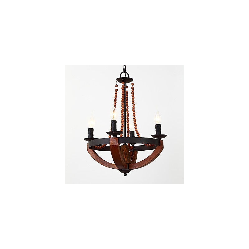 Lampadario mini in legno e bambù vintage a 4 luci con catena regolabile
