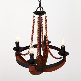 Lampadario mini in legno e bambù vintage a 4 luci con catena regolabile