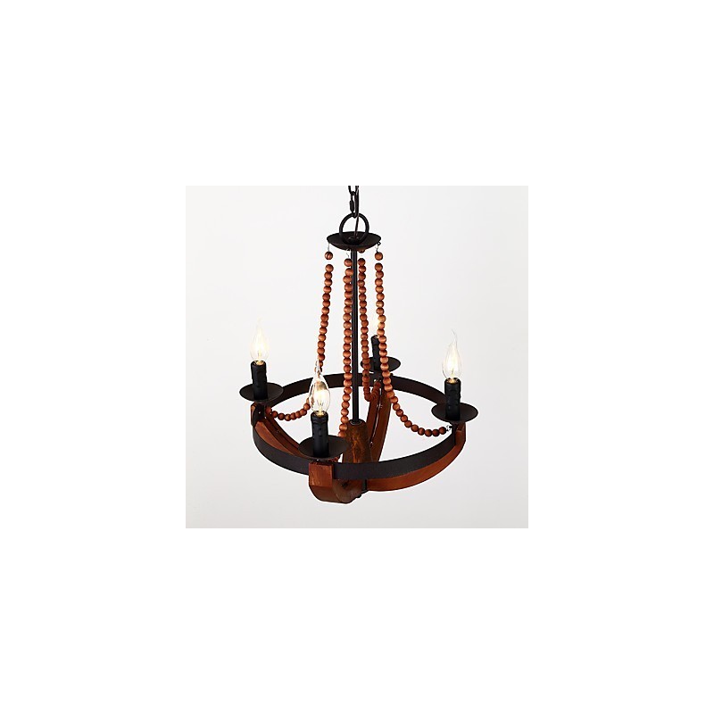 Lampadario mini in legno e bambù vintage a 4 luci con catena regolabile