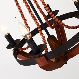 Lampadario mini in legno e bambù vintage a 4 luci con catena regolabile