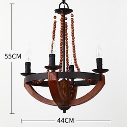 Lampadario mini in legno e bambù vintage a 4 luci con catena regolabile