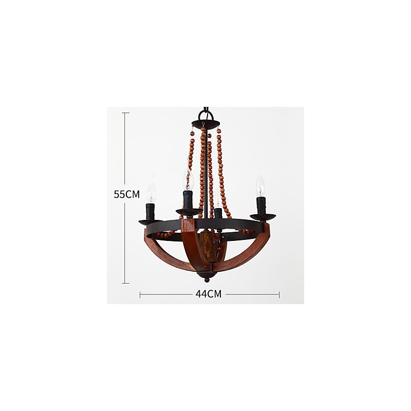 Lampadario mini in legno e bambù vintage a 4 luci con catena regolabile