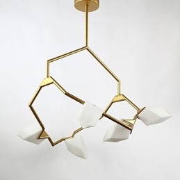 Lampadario moderno a 5 luci in metallo e vetro color pesca, sospensione Canteen Decorate