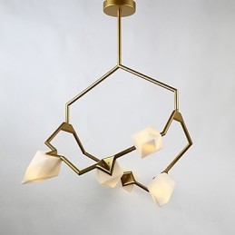 Lampadario moderno a 5 luci in metallo e vetro color pesca, sospensione Canteen Decorate