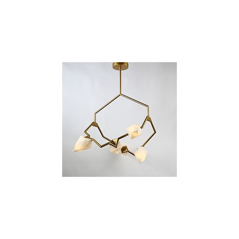 Lampadario moderno a 5 luci in metallo e vetro color pesca, sospensione Canteen Decorate