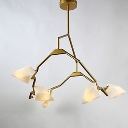 Lampadario moderno a 5 luci in metallo e vetro color pesca, sospensione Canteen Decorate