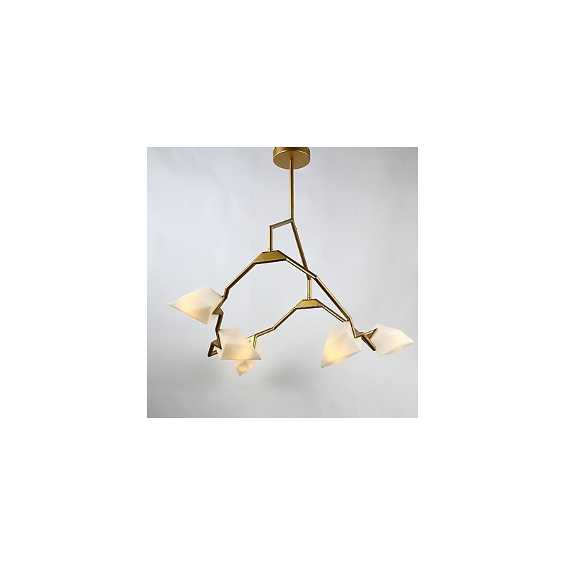 Lampadario moderno a 5 luci in metallo e vetro color pesca, sospensione Canteen Decorate