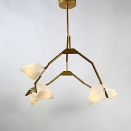 Lampadario moderno a 5 luci in metallo e vetro color pesca, sospensione Canteen Decorate