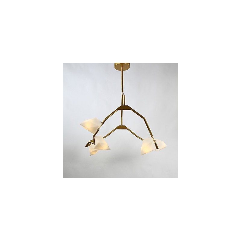 Lampadario moderno a 5 luci in metallo e vetro color pesca, sospensione Canteen Decorate