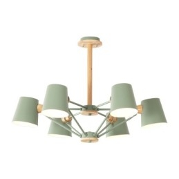 Lampadario vintage in metallo dipinto con dettagli in legno multicolore macaron