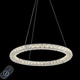 Lampadario a sospensione moderno ad anello in cristallo, dimmerabile con telecomando