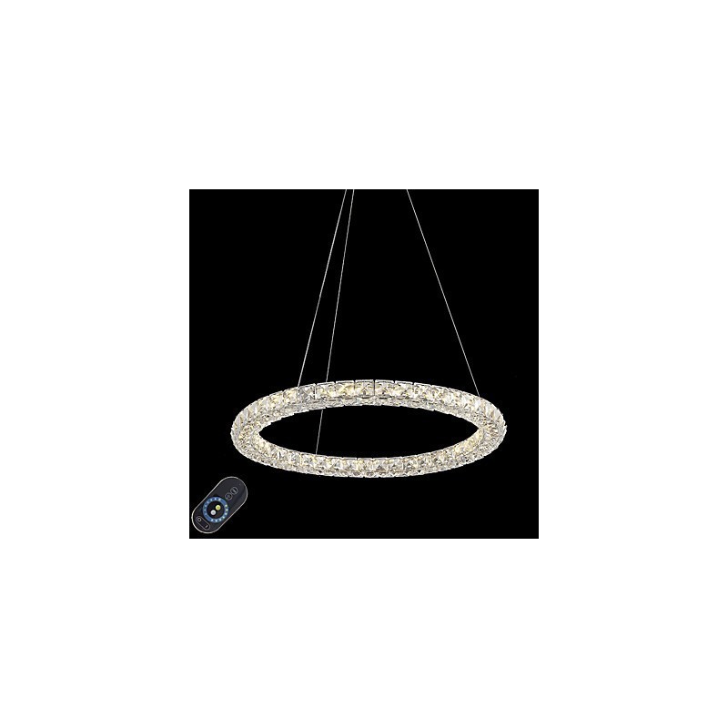 Lampadario a sospensione moderno ad anello in cristallo, dimmerabile con telecomando