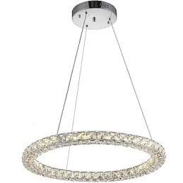 Lampadario a sospensione moderno ad anello in cristallo, dimmerabile con telecomando