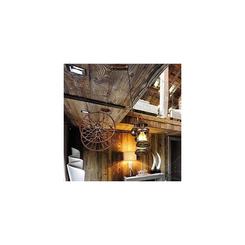 Lampadario rustico vintage country a globo dipinto in metallo per 5 lampadine E12/E14