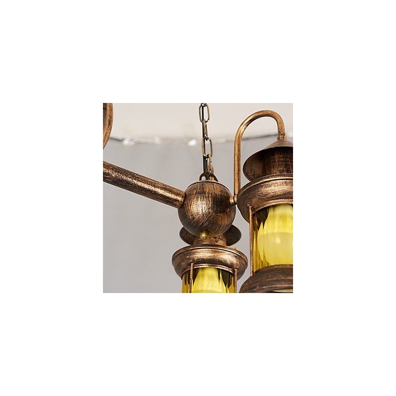 Lampadario rustico vintage country a globo dipinto in metallo per 5 lampadine E12/E14