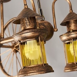 Lampadario rustico vintage country a globo dipinto in metallo per 5 lampadine E12/E14