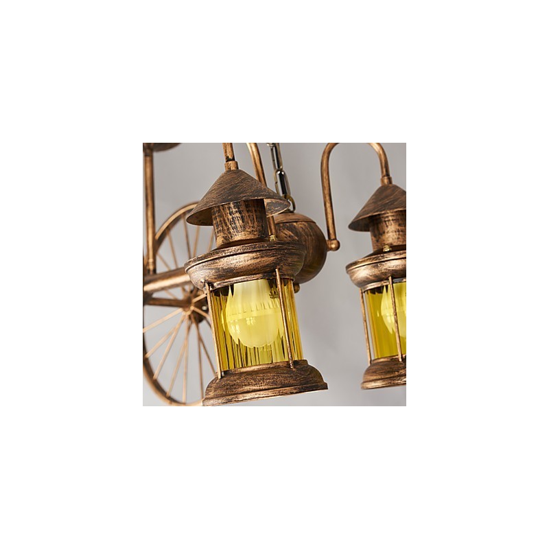 Lampadario rustico vintage country a globo dipinto in metallo per 5 lampadine E12/E14