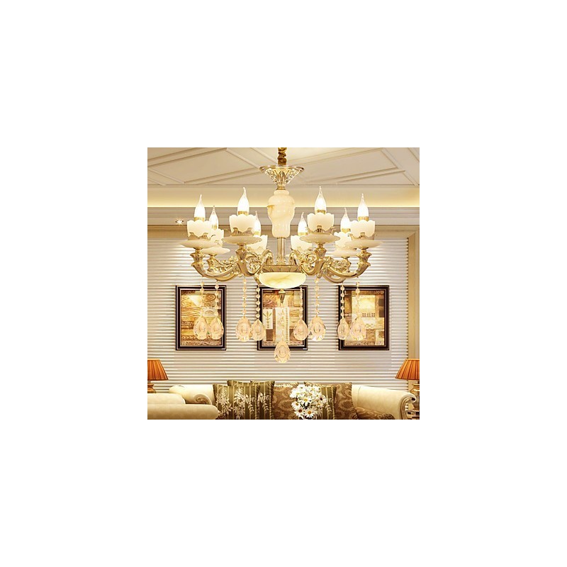 Lampadario classico in lega di zinco e cristallo, stile europeo, 8 luci E12/E14