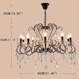 Lampadario retrò country in metallo dipinto con cristalli, 10 lampadine E12/E14