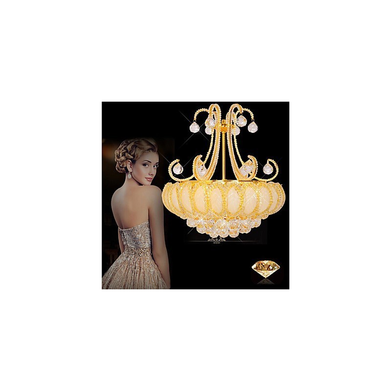 Lampadario moderno in cristallo, diametro 50 cm, 8 lampadine E12/E14 incluse