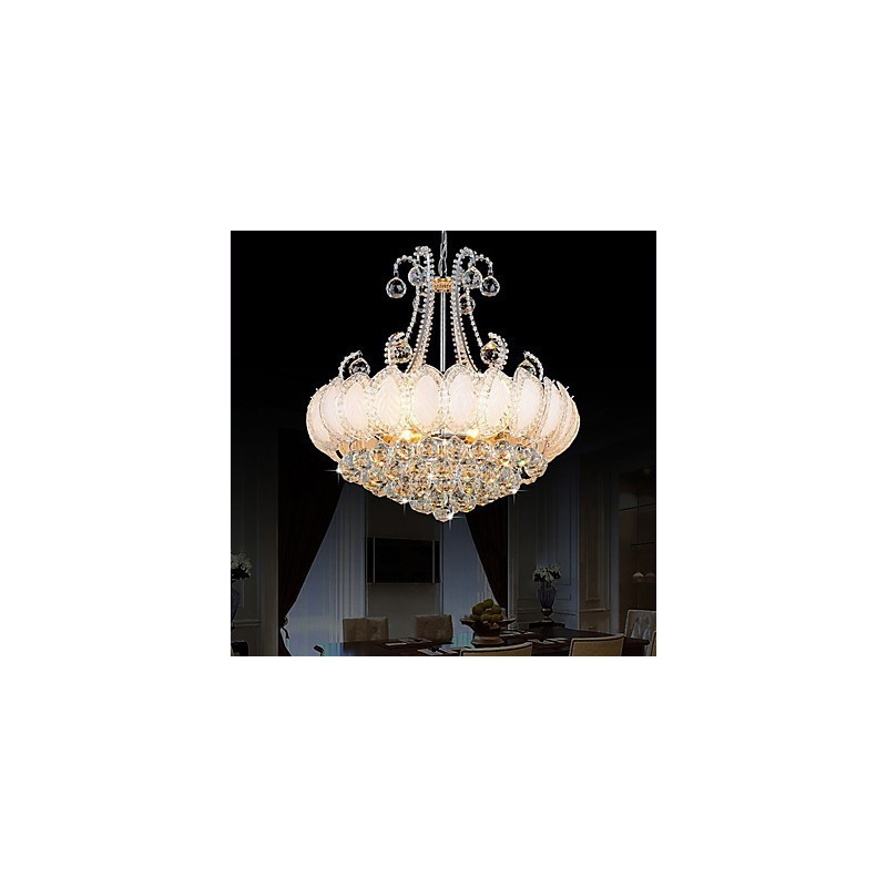 Lampadario moderno in cristallo, diametro 50 cm, 8 lampadine E12/E14 incluse
