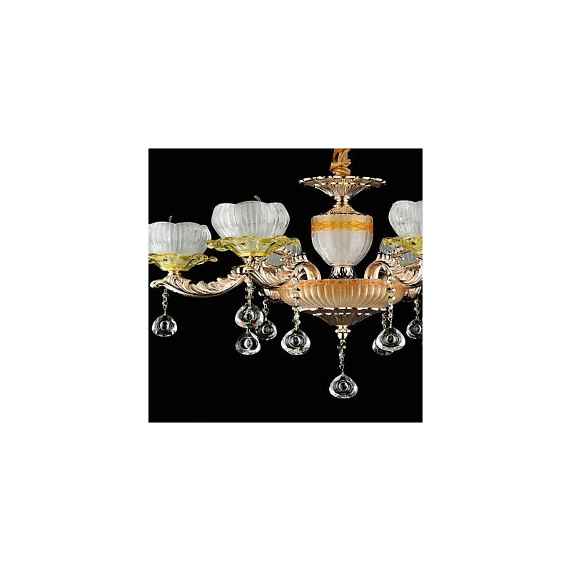 Lampadario classico in lega di zinco, stile mini cristallo, 6 lampadine E12/E14