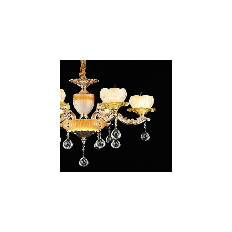 Lampadario classico in lega di zinco, stile mini cristallo, 6 lampadine E12/E14