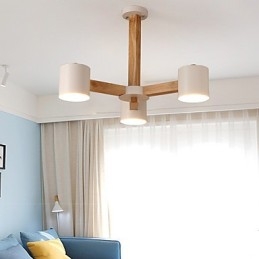 Lampadario a 3 luci in legno/bambù e metallo, stile tradizionale, classico, moderno, vintage e country