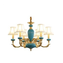 Lampadario in ottone con dettagli in ceramica