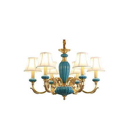 Lampadario in ottone con dettagli in ceramica