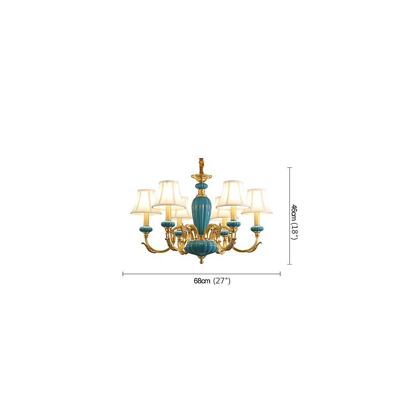 Lampadario in ottone con dettagli in ceramica